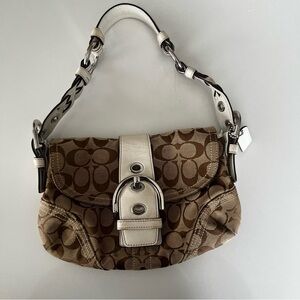 SOLD Coach Brown Soho Canvas Shoulder Bag with Cream Leather Trim Y2KCore 2000